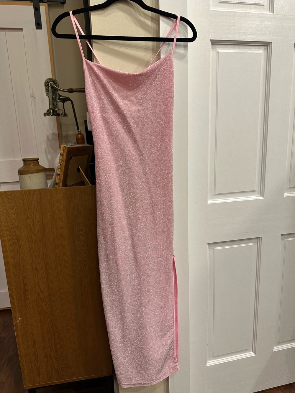 Pink Sparkly Spaghetti-Strap Slip Dress